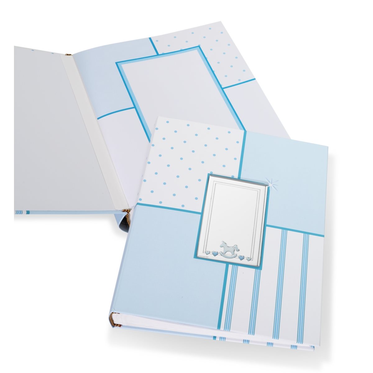 Album portafoto per bimbo con placca in argento laminato decorata con cavallo a dondolo linea horse