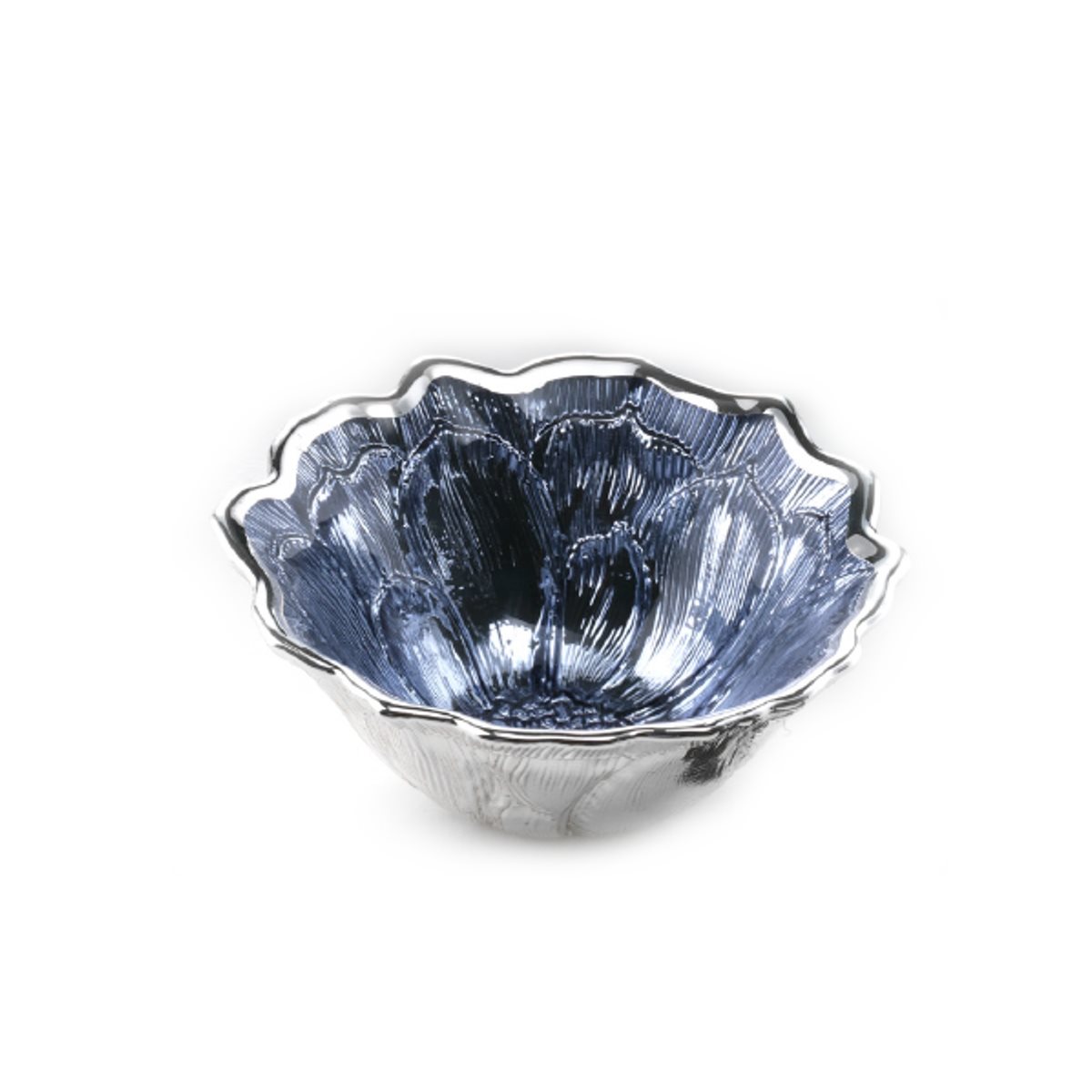 Ciotolina a fiore in vetro argentato e blu collezione thilia