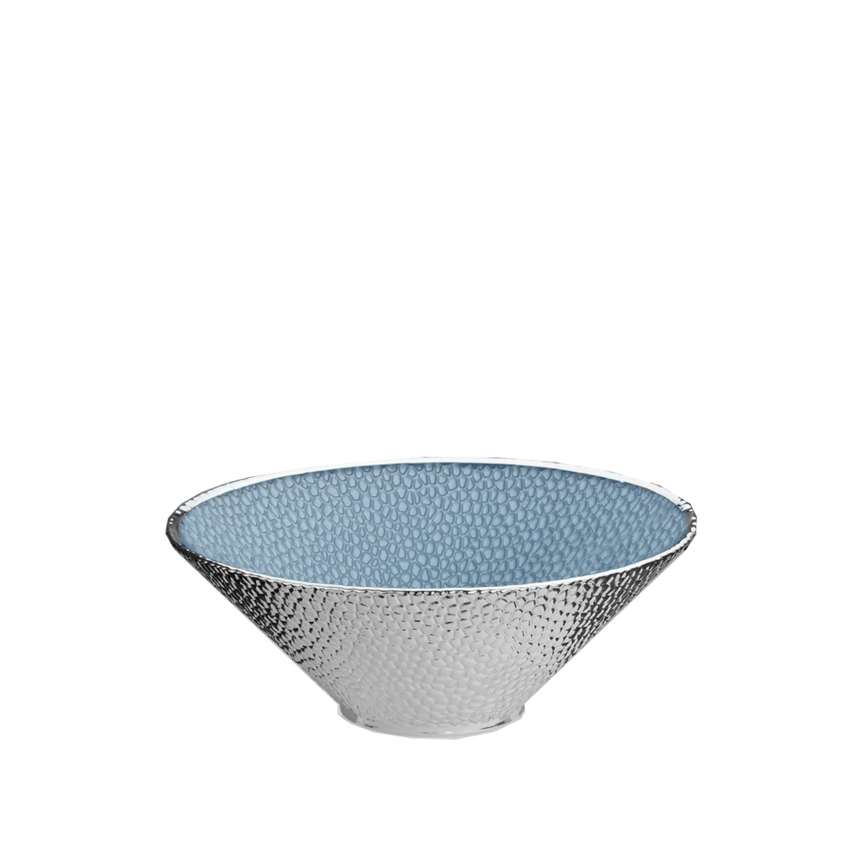 Ciotola vuotatasche diam. 20 cm in vetro argentato con interno color azzurro avio con effetto perlato e lavorazione craquel linea  hive