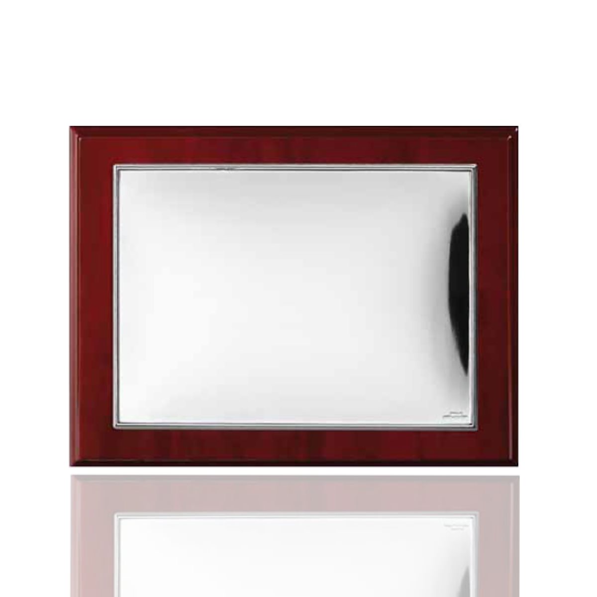 Targa per incisione liscia, in argento laminato, con pannello di supporto in legno scuro