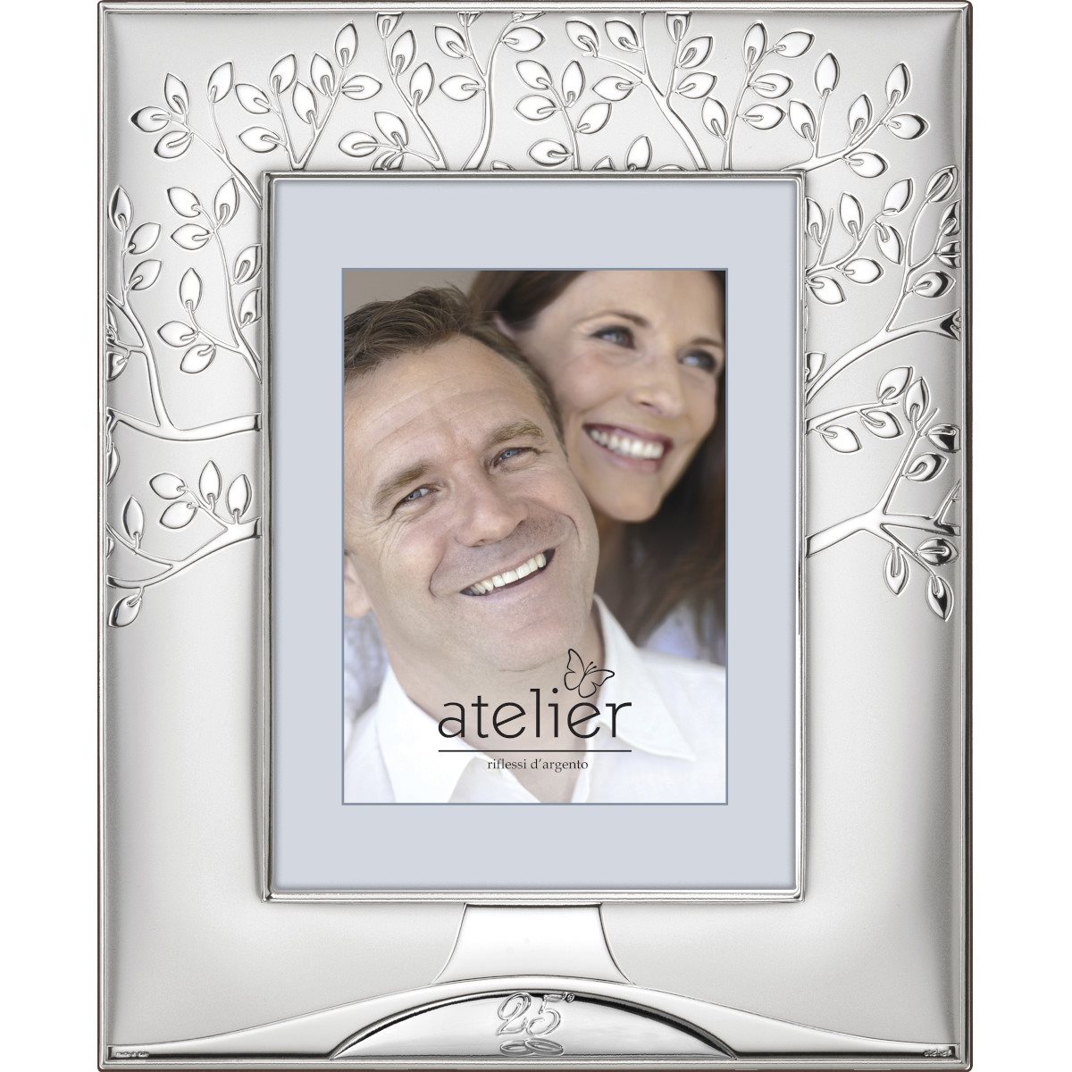 Cornice 13x18 per 25 anniversario con albero della vita in argento laminato