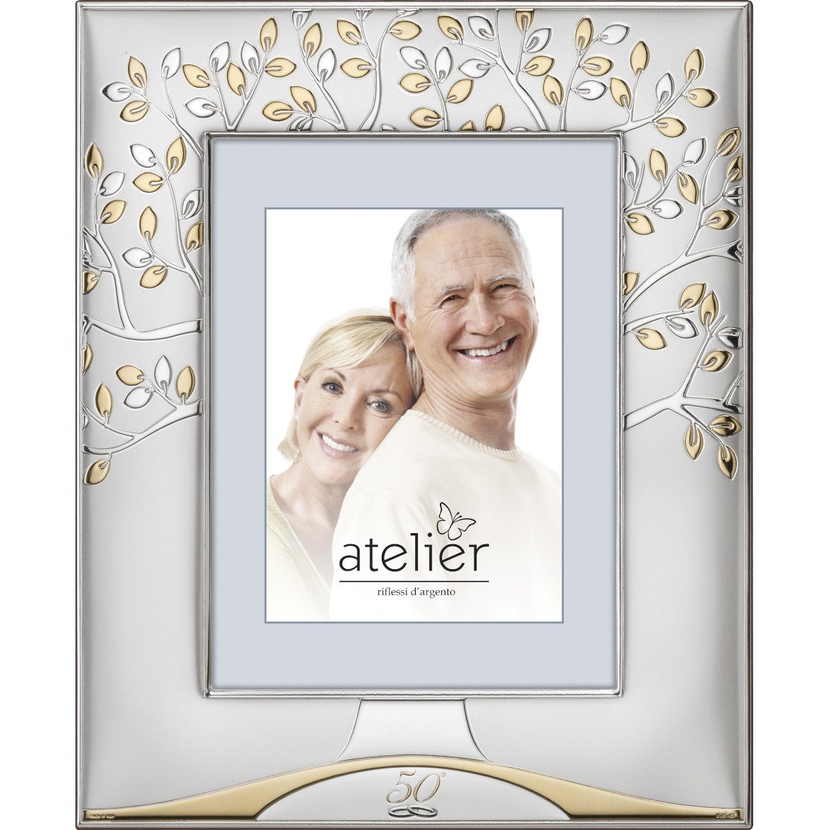Cornice 9x13 per 50 anniversario con albero della vita in argento laminato
