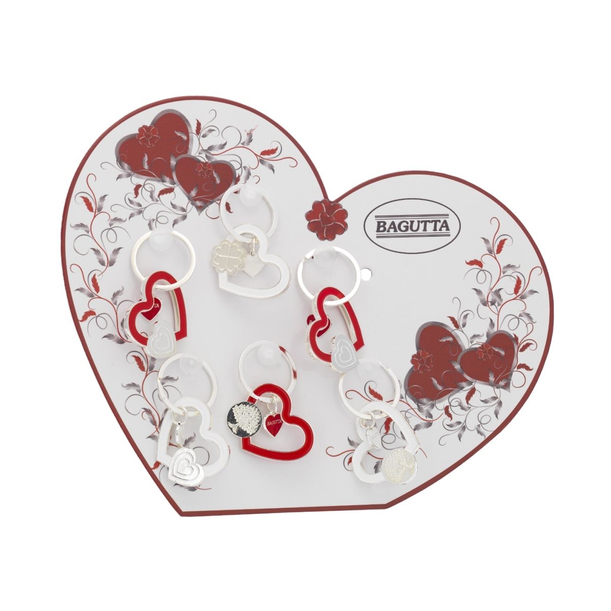 Expokit con 12 portachiavi argentati e con cuore smaltato, blasone e anello bris