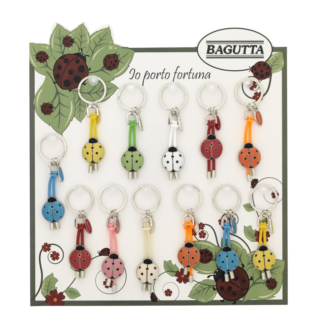 Expokit composto da 16 portachiavi ad anello in metallo con coccinella portafortuna in resina colorata