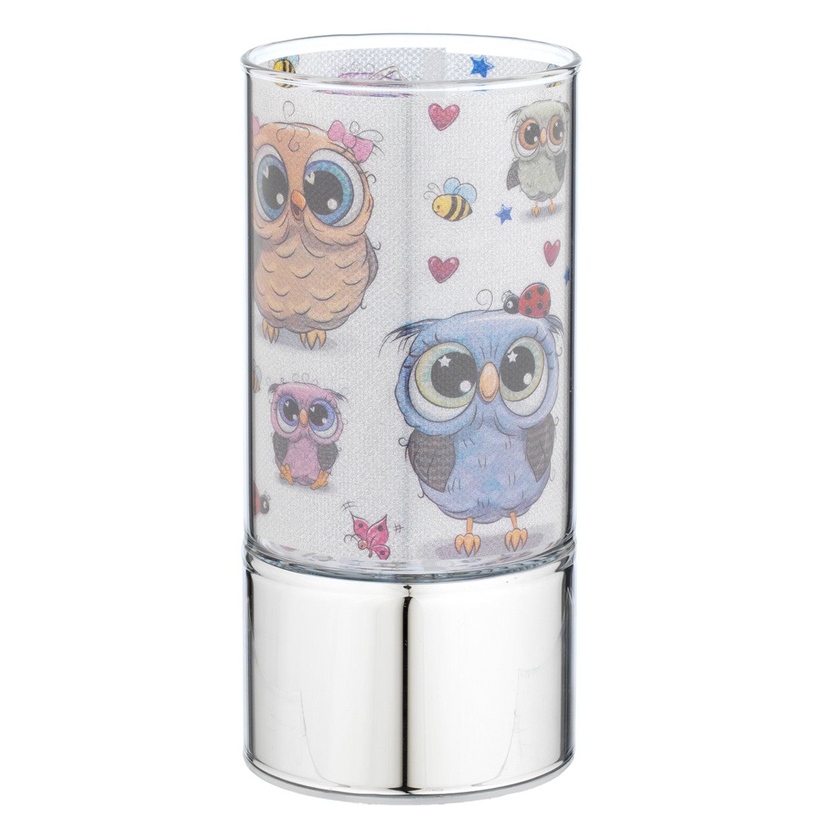 Mini-lampada di ambientazione in vetro 7x15 cm con decoro gufetti