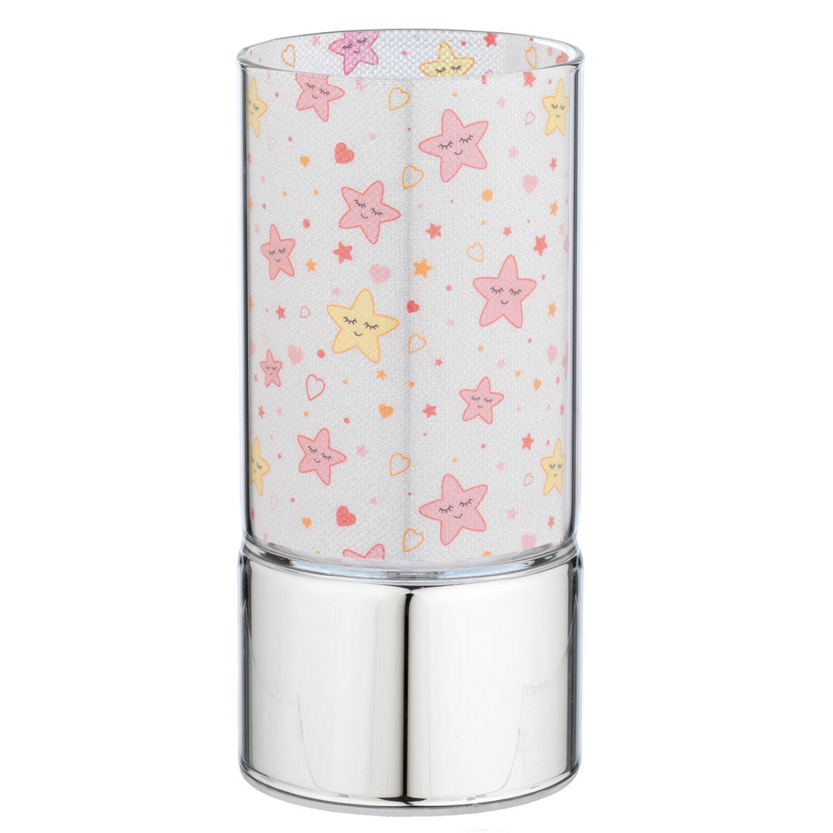 Mini-lampada di ambientazione in vetro 7x15 cm con decoro stelle rosa