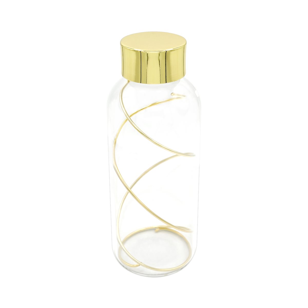 Bottiglia da 0,75 lt in vetro borosilicato con tappo e spirale antimicrobica in argento trilaminato a finitura dorata