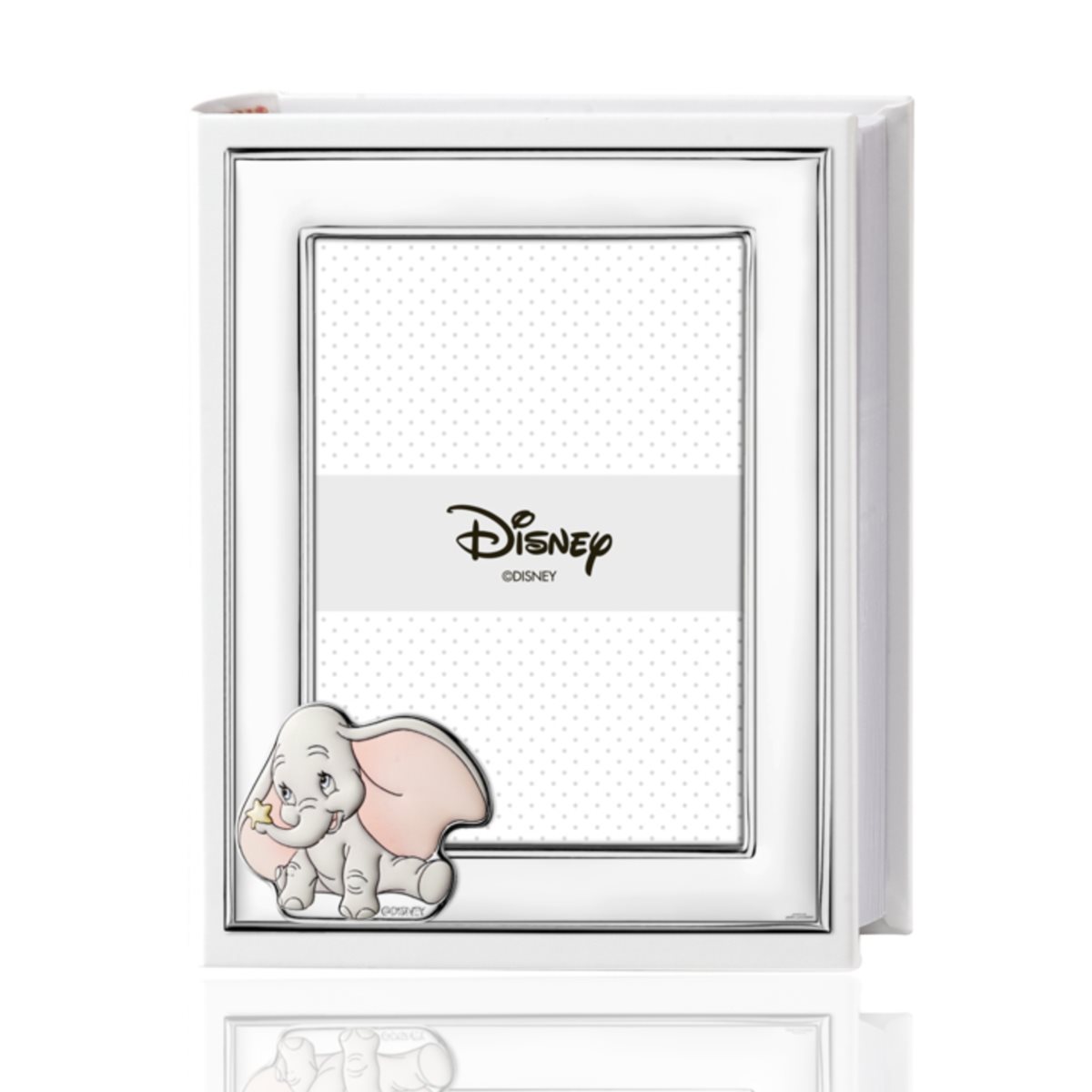 Album dumbo per bambini in ecopelle bianca con portafoto in argento laminato collezione disney