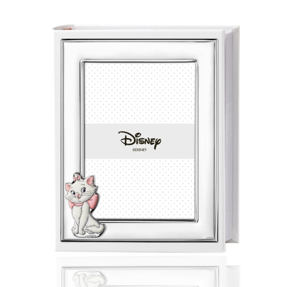 Album aristogatti per bambini in ecopelle bianca con portafoto in argento laminato collezione disney