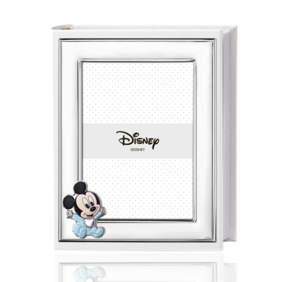 Album walt disney in ecopelle bianca con portafoto in argento laminato decorato con baby mickey mouse per bimbo