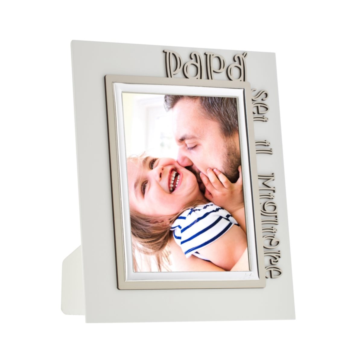 Cornice per la festa del pap in argento laminato con dedica  sei il migliore  intagliata in legno mis. 13x18