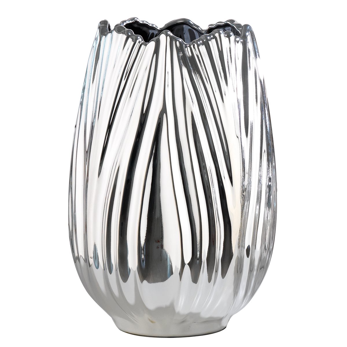 Vaso medio in ceramica argentata linea tulipano con lavorazione a petali
