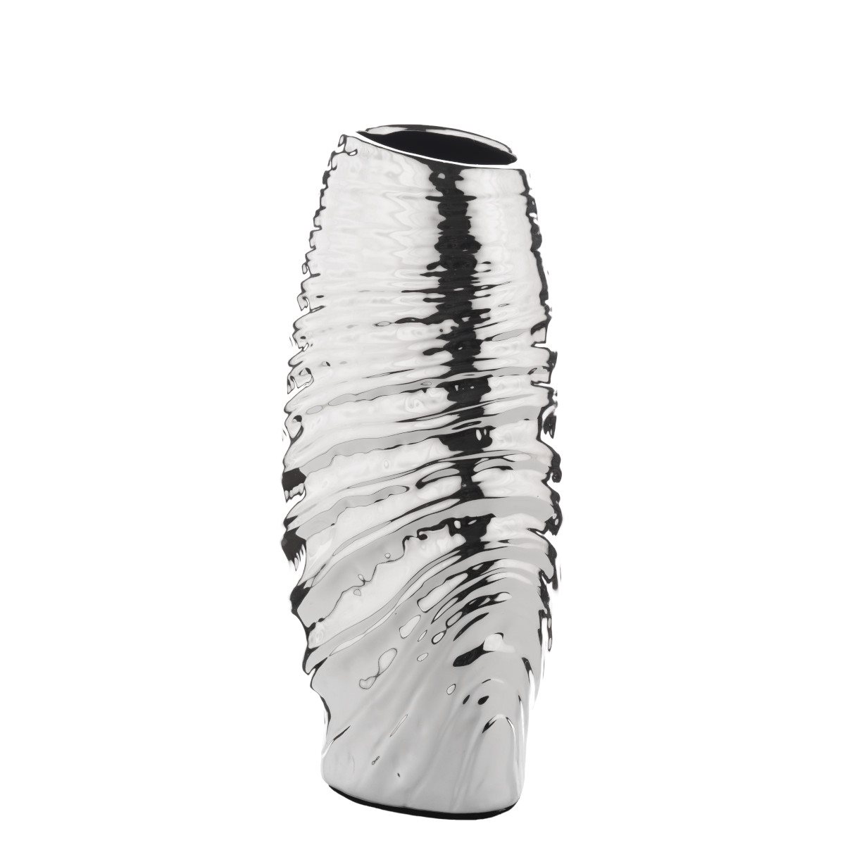 Vaso in ceramica argentata con lavorazione increspata h. 28 cm