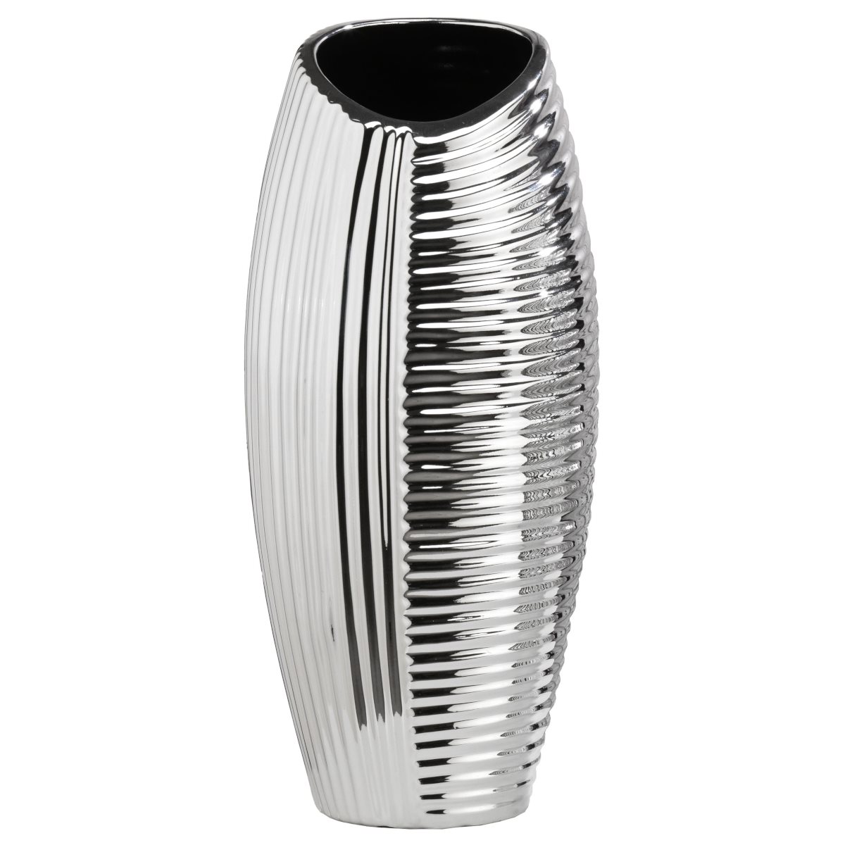 Vaso grande in ceramica argentata linea intrecci con lavorazione a righe