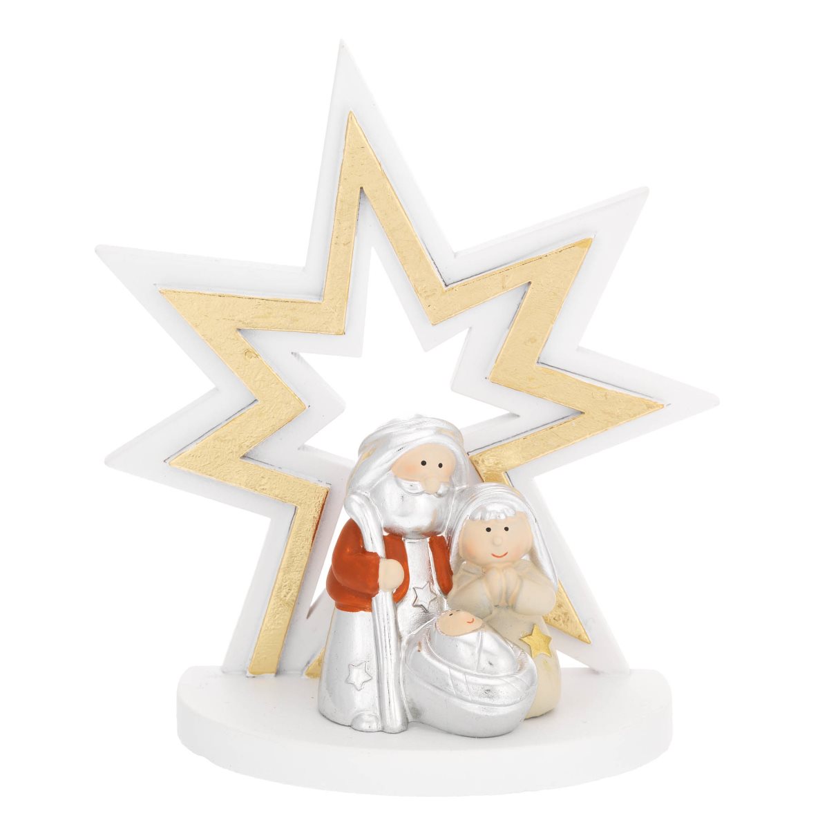 Presepe in resina bianca e colorata con stella dorata misura media