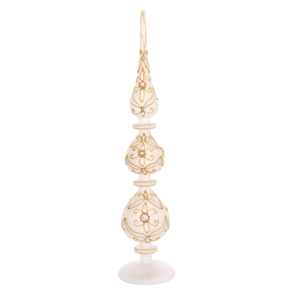 Lampade di ambientazione con luci led a forma di puntale in vetro bianco decorato con glitter�h. 42 cm