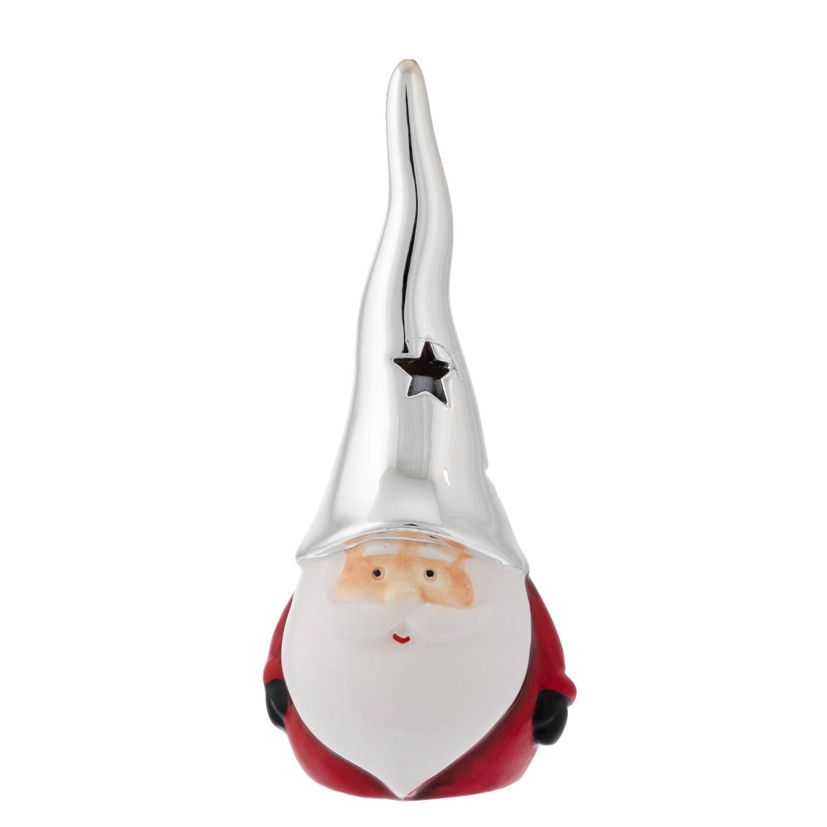 Profumatore per ambiente a forma di babbo natale con cappello argentato in ceramica colorata h. 11 cm