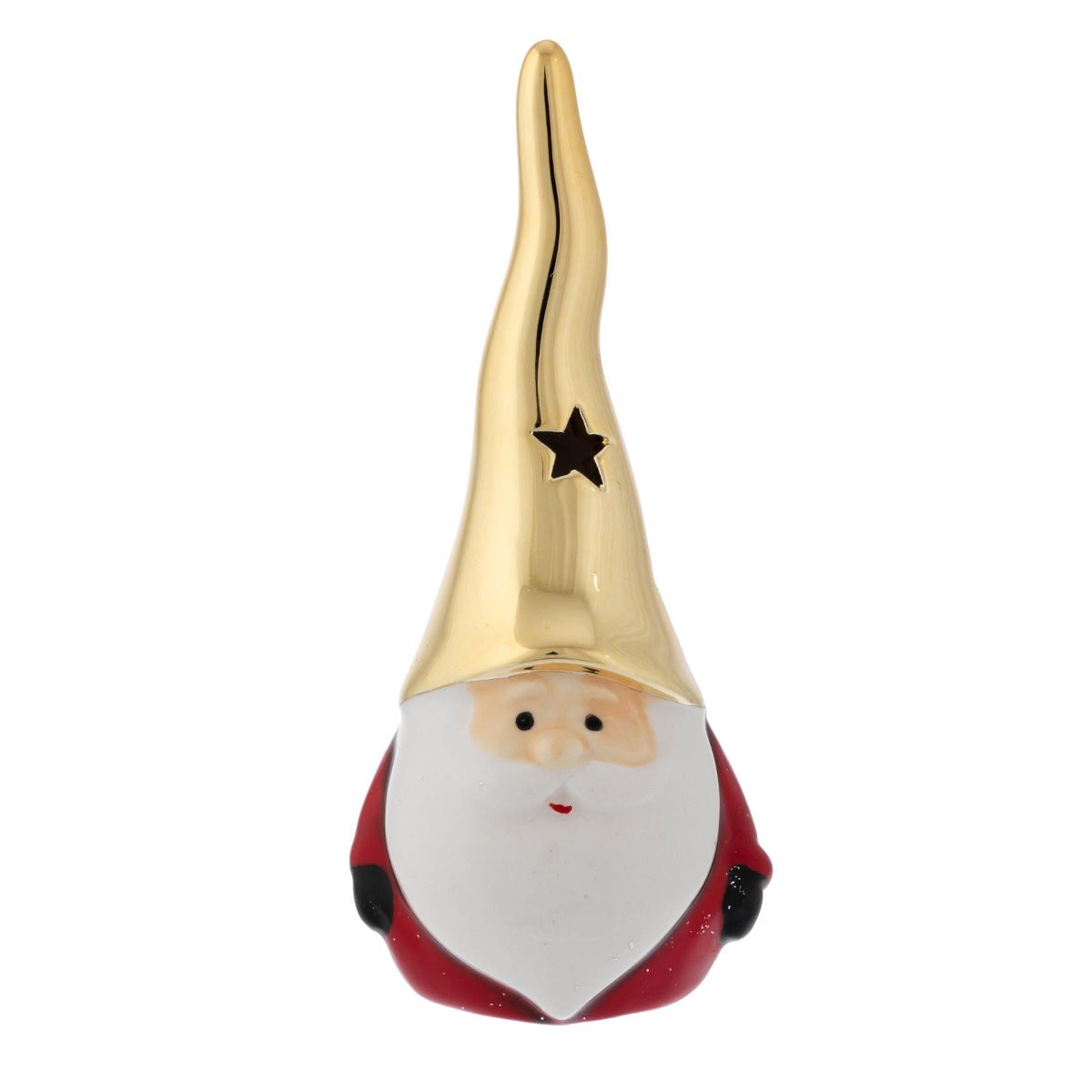 Profumatore per ambiente a forma di babbo natale con cappello dorato in ceramica colorata h. 11 cm
