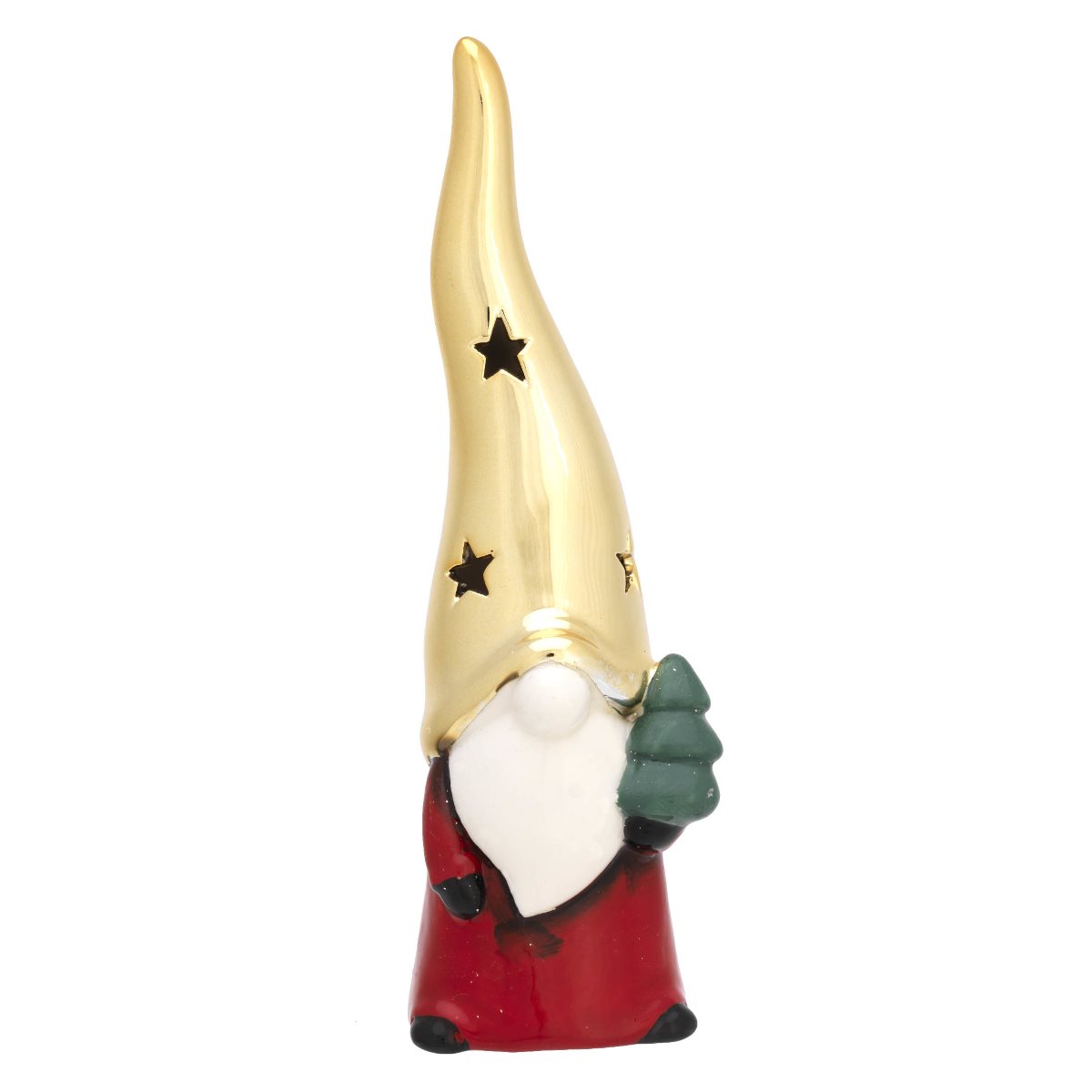 Profumatore per ambiente a forma di babbo natale con cappello dorato e alberello in ceramica colorata