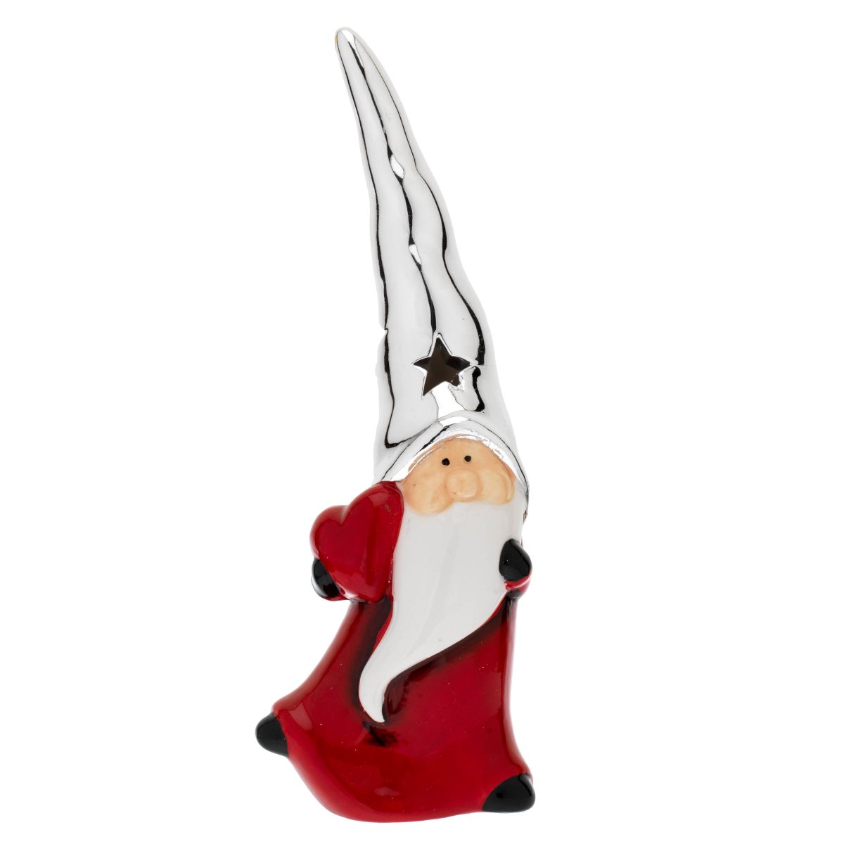 Profumatore per ambiente a forma di babbo natale con cappello argentato e cuore in ceramica colorata