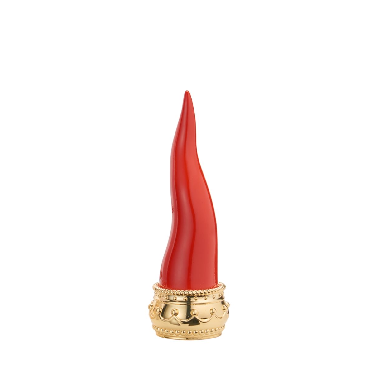 Corno portafortuna rosso con base in resina dorata h. 15 cm