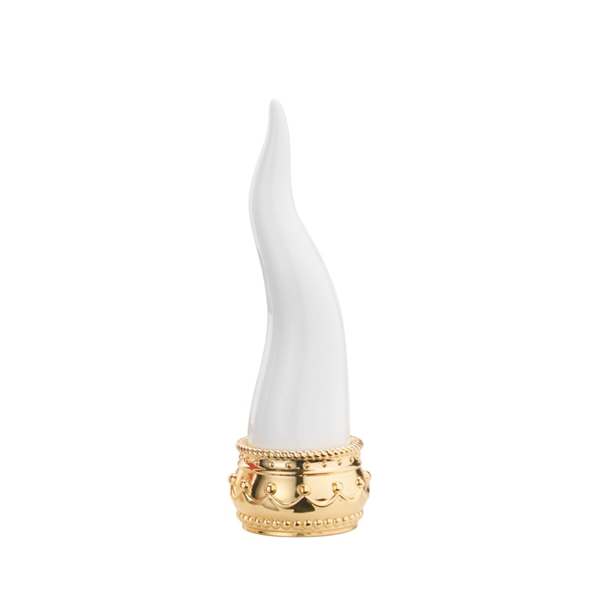 Corno portafortuna bianco con base in resina dorata h. 21 cm