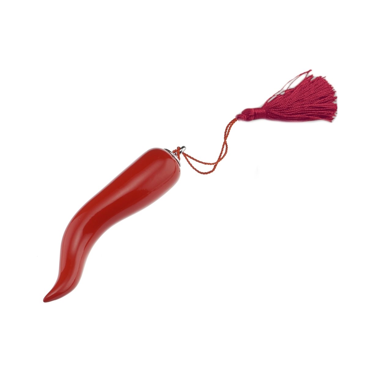 Cornetto portafortuna l. 8 cm in resina smaltato in rosso con nappina