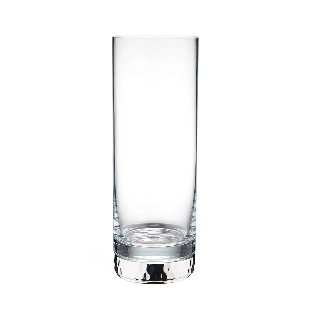 Vaso cilindrico in vetro con base in resina argentata