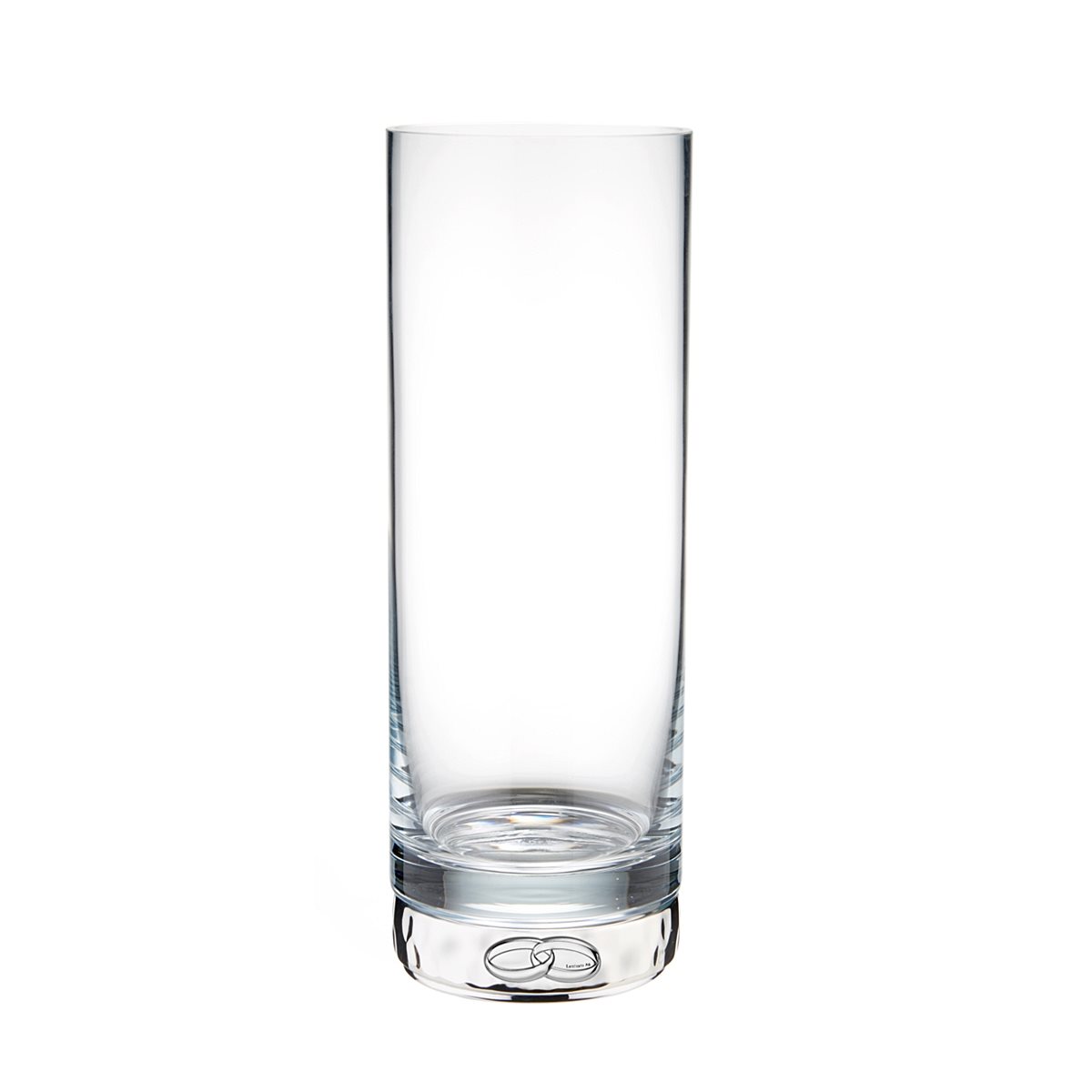 Vaso cilindrico per le nozze in vetro con base in resina argentata decorata con fedi intrecciate