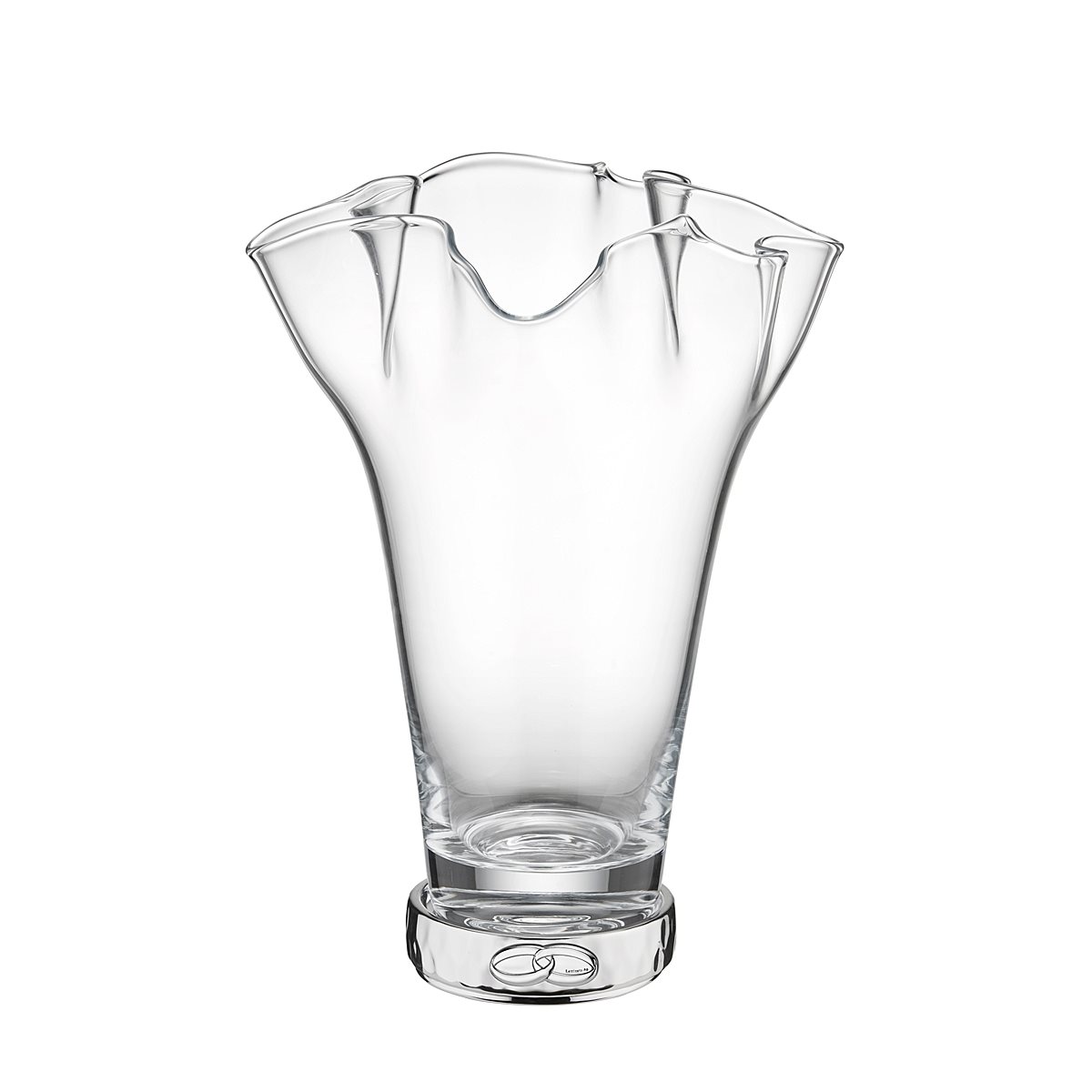 Vaso a fazzoletto per le nozze in vetro con base in resina argentata decorata con fedi intrecciate
