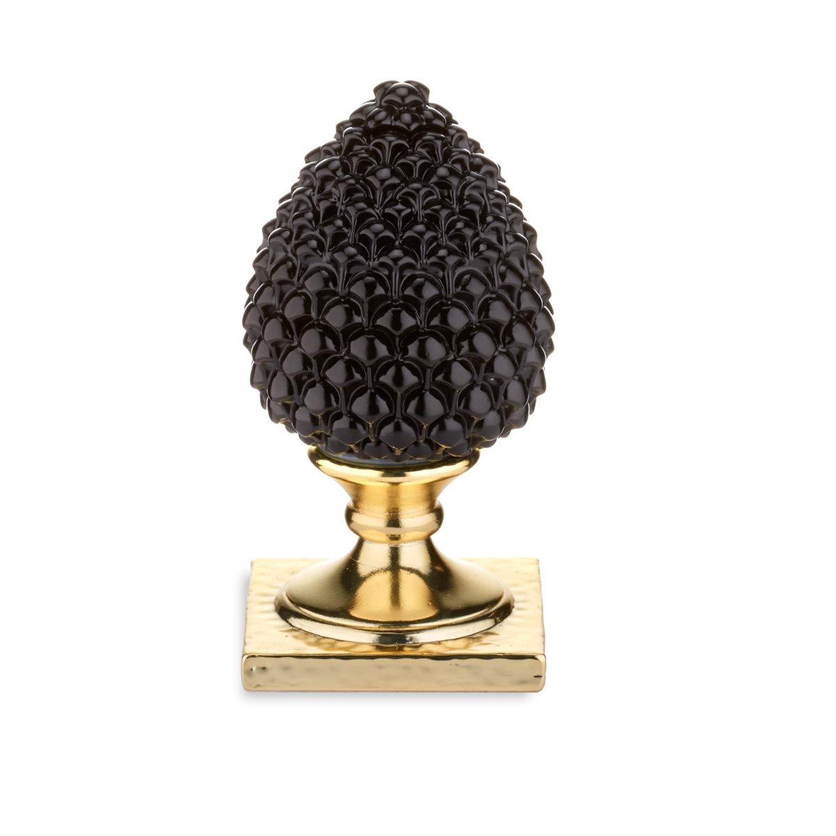 Scultura in resina con base dorata e pigna nera h. 19 cm