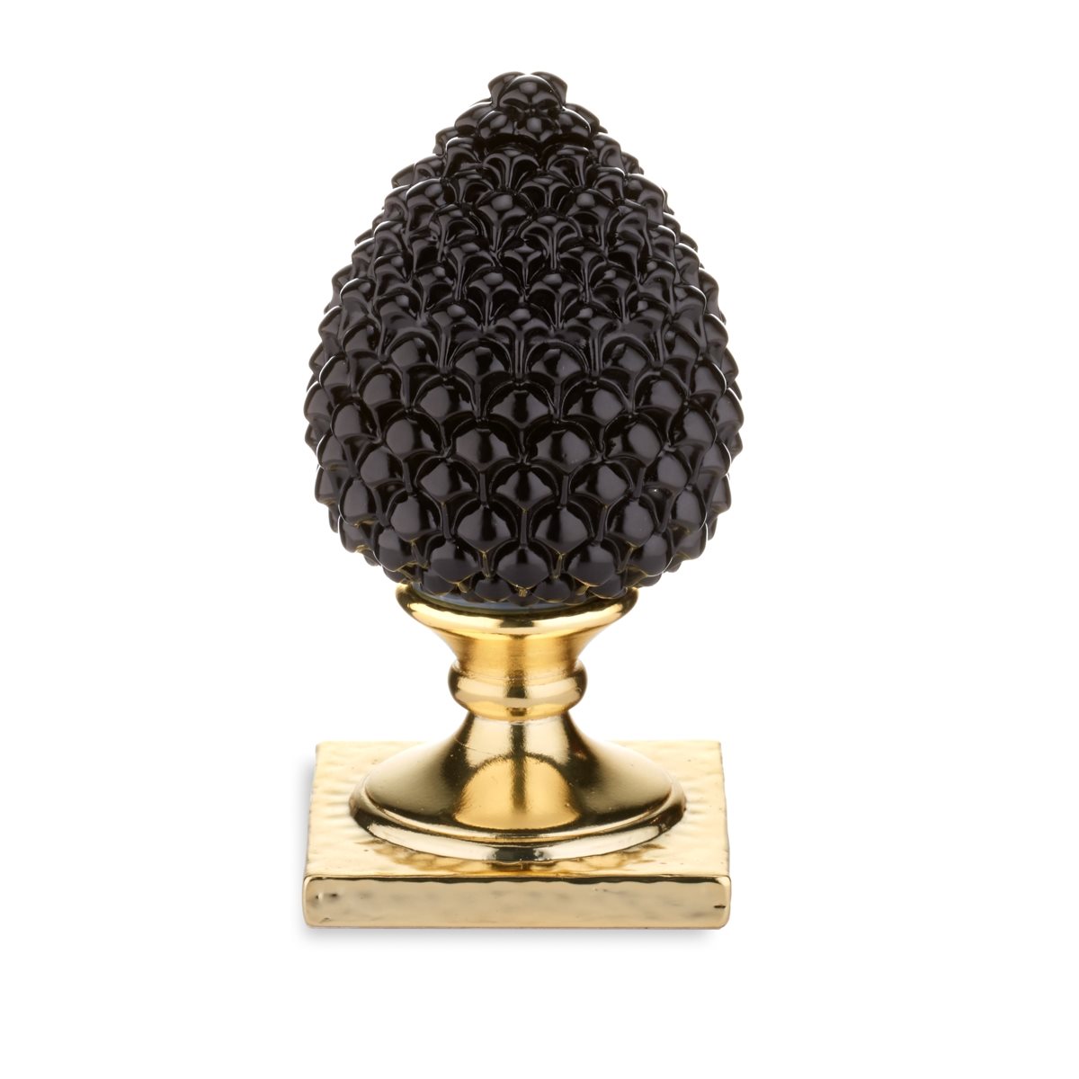 Scultura in resina con base dorata e pigna nera h. 30 cm