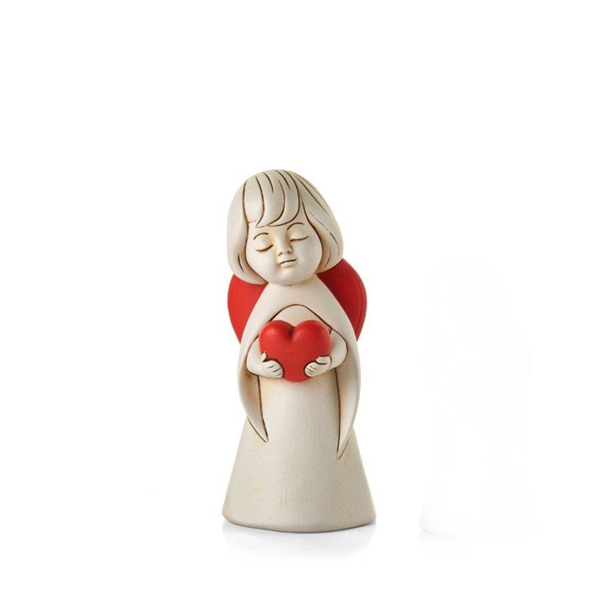 Angelo con cuore h. 10 cm  in resina colorata bianca e rossa