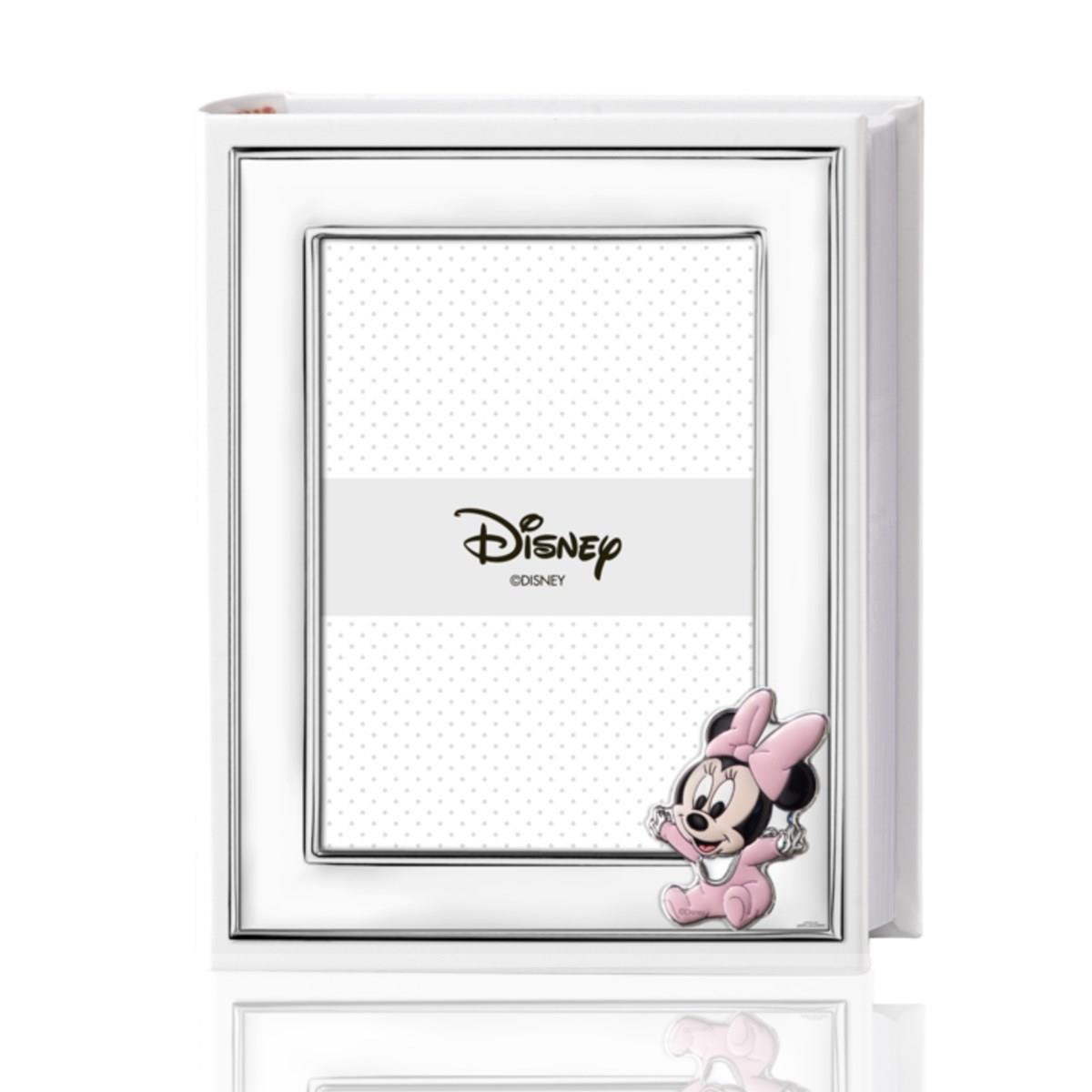Album walt disney in ecopelle bianca con portafoto in argento laminato decorato con baby minnie mouse per bimba