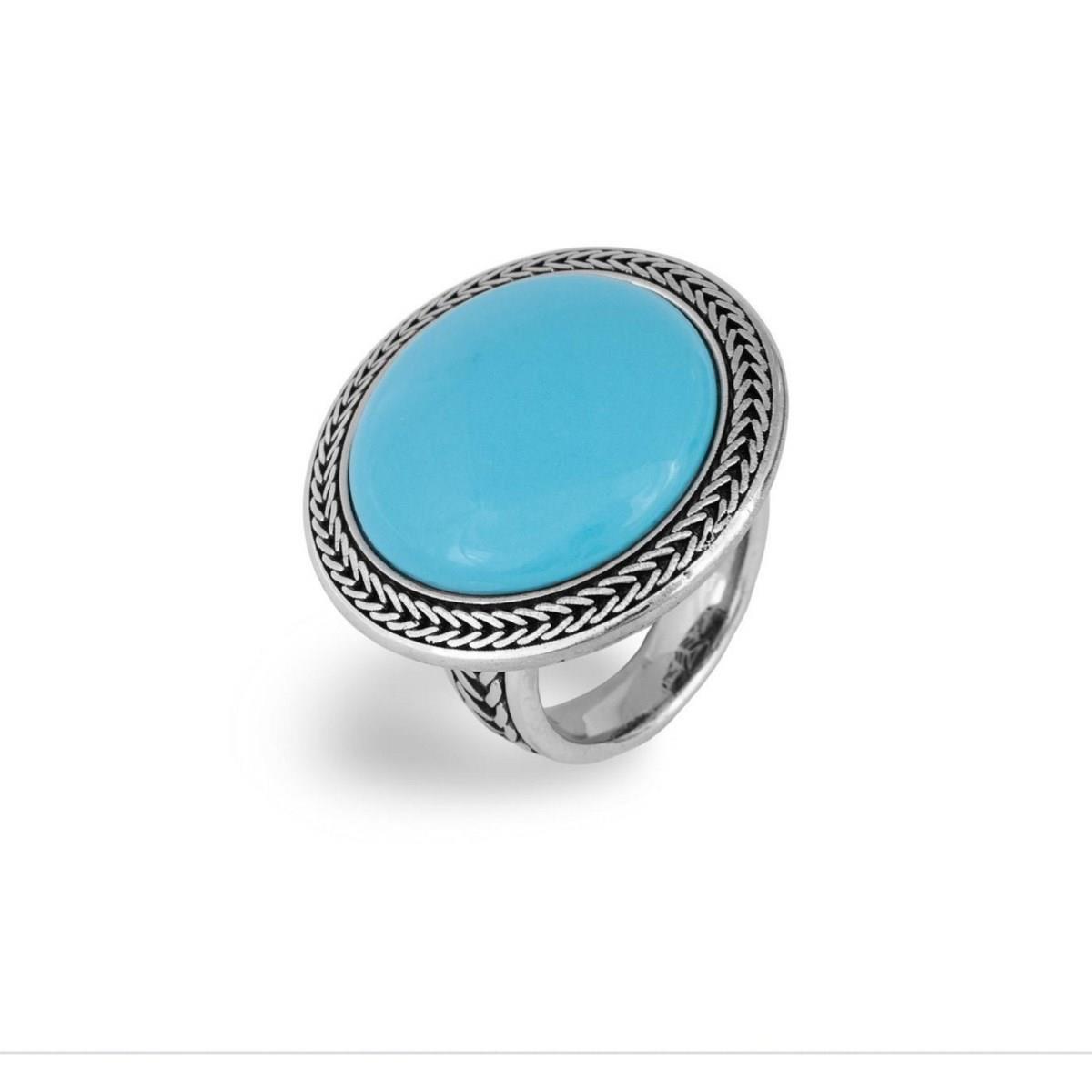 Anello bellezza turchese realizzato in argento 925 brunito dal brand dueaerre 1938