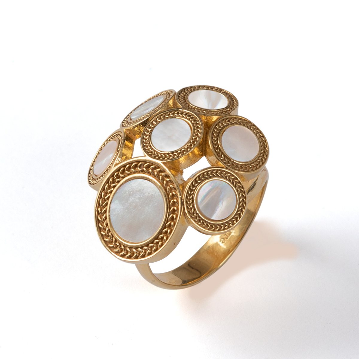 Anello mille chicchi dorato realizzato in argento 925 dorato dal brand dueaerre 1938