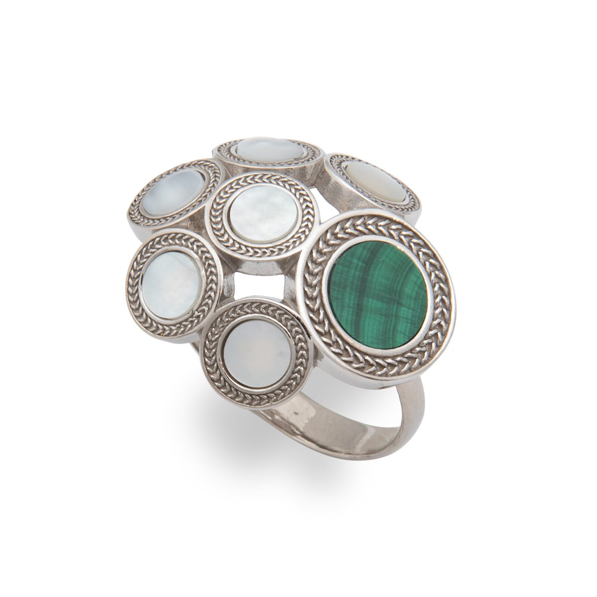 Anello mille chicchi realizzato in  argento 925 platinato dal brand dueaerre 1938