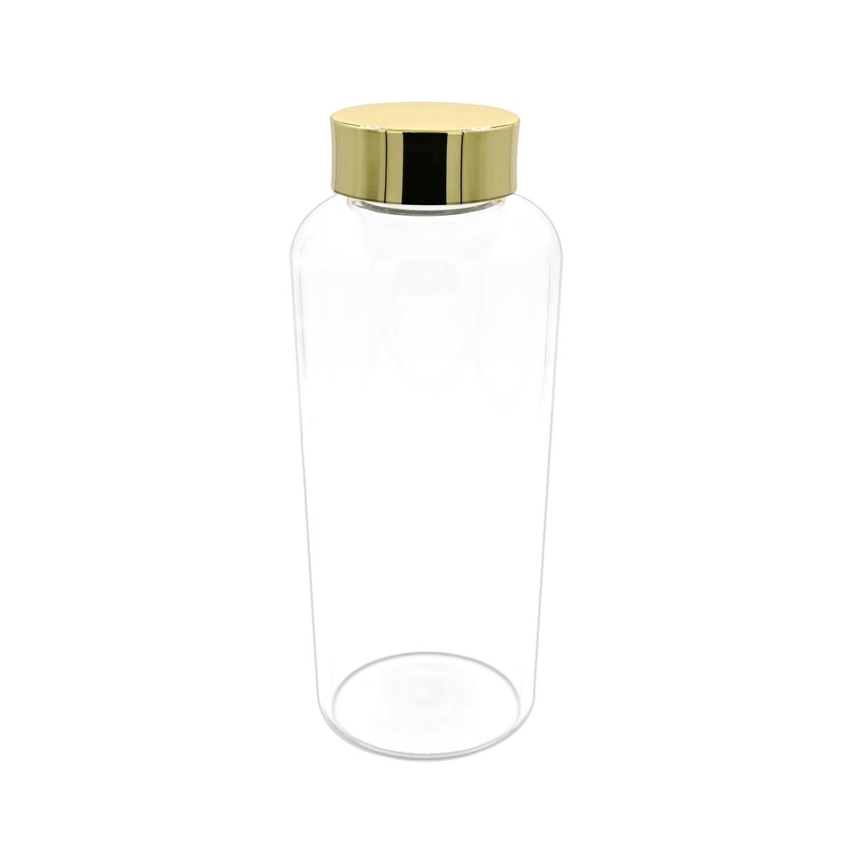 Bottiglia da 0,75 lt in vetro borosilicato con tappo in argento trilaminato a finitura dorata