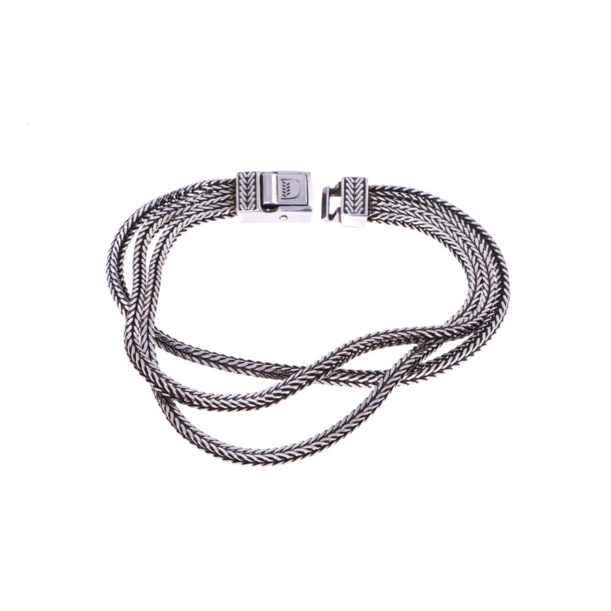 Bracciale caos apparente in argento 925 brunito con maglia a coda di volpe mis. 20,5 cm