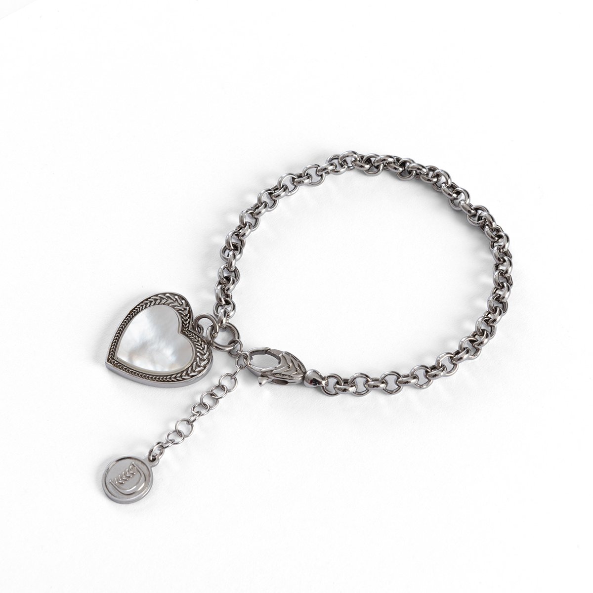 Bracciale cuore madreperla realizzato in argento 925 platinato dal brand dueaerre 1938
