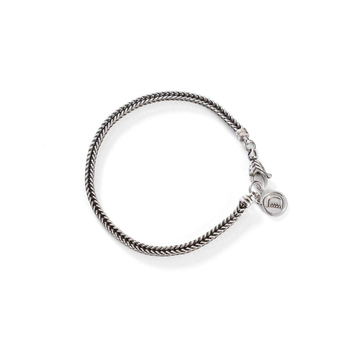 Bracciale mini essenza quadrata in argento 925 brunito con maglia a coda di volpe mis. 16,5 cm