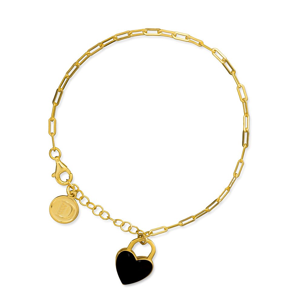 Bracciale promessa cuore nero dorato realizzato in argento  925 dorato giallo dal brand dueaerre 1938
