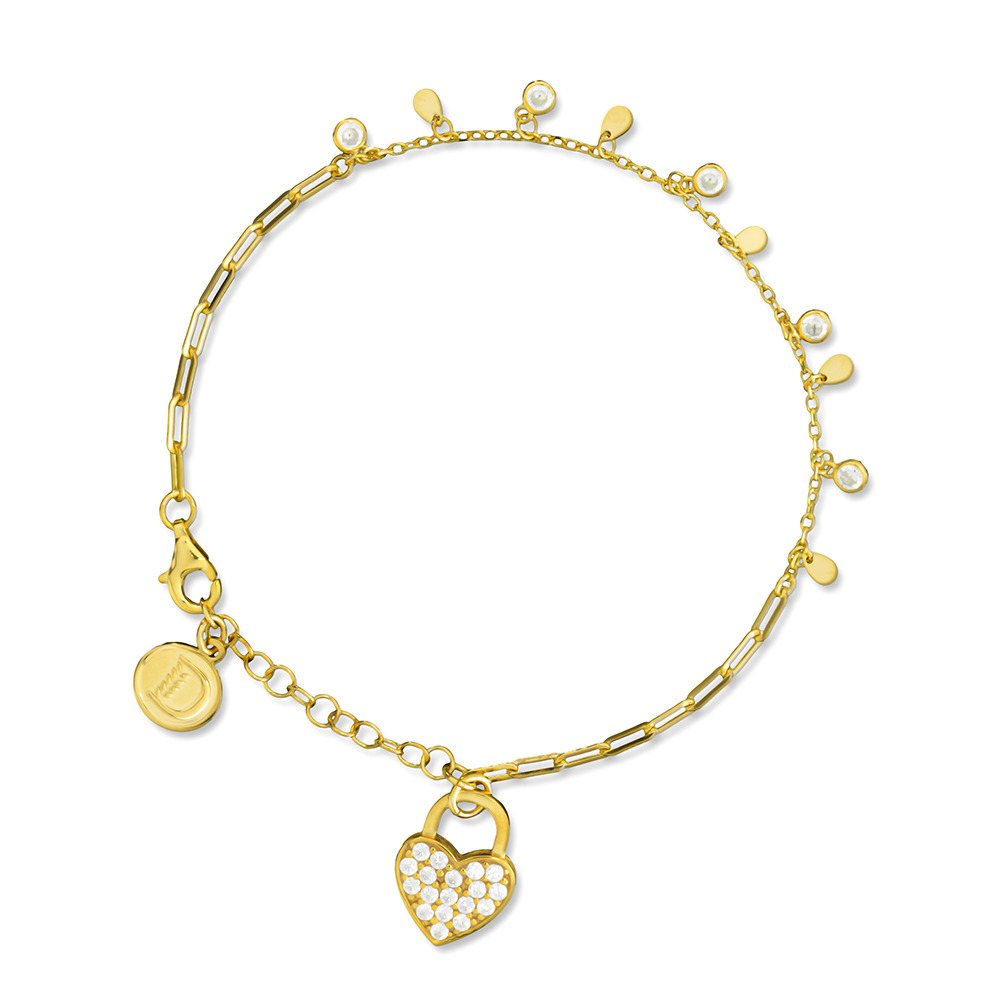 Bracciale promessa cuore dorato e zirconi realizzato in argento  925 dorato giallo dal brand dueaerre 1938