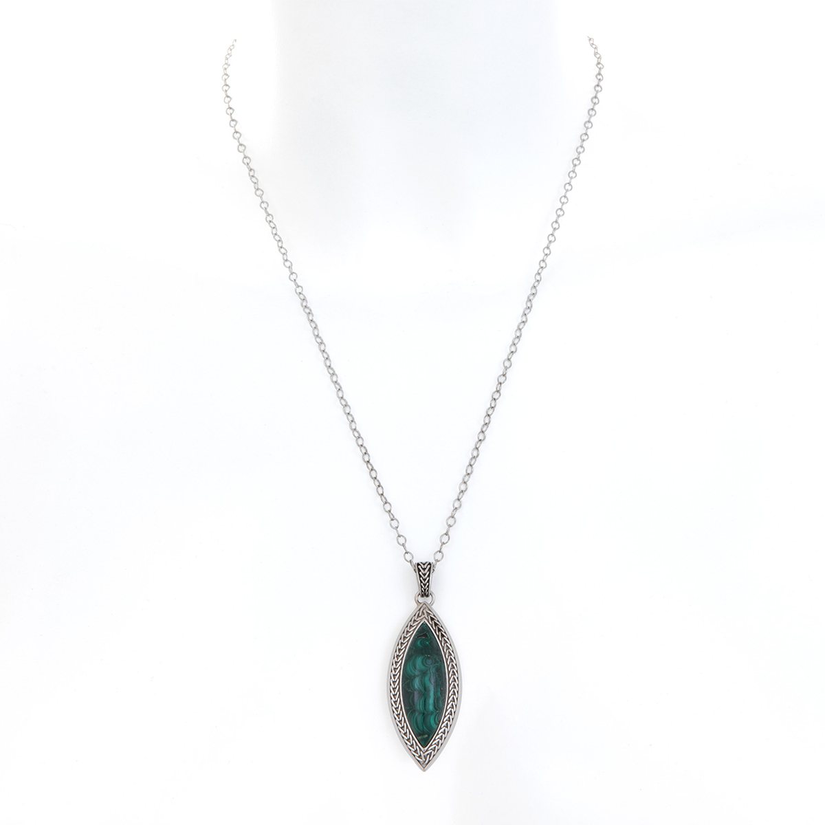 Collana navette malachite realizzato in  argento 925 platinato dal brand dueaerre 1938