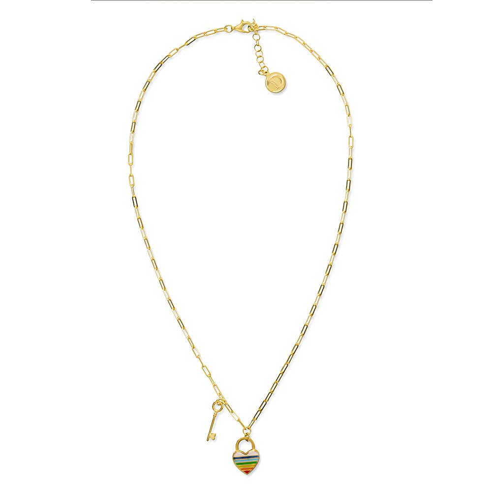Collana promessa cuore arcobaleno realizzato in argento  925 dorato giallo dal brand dueaerre 1938