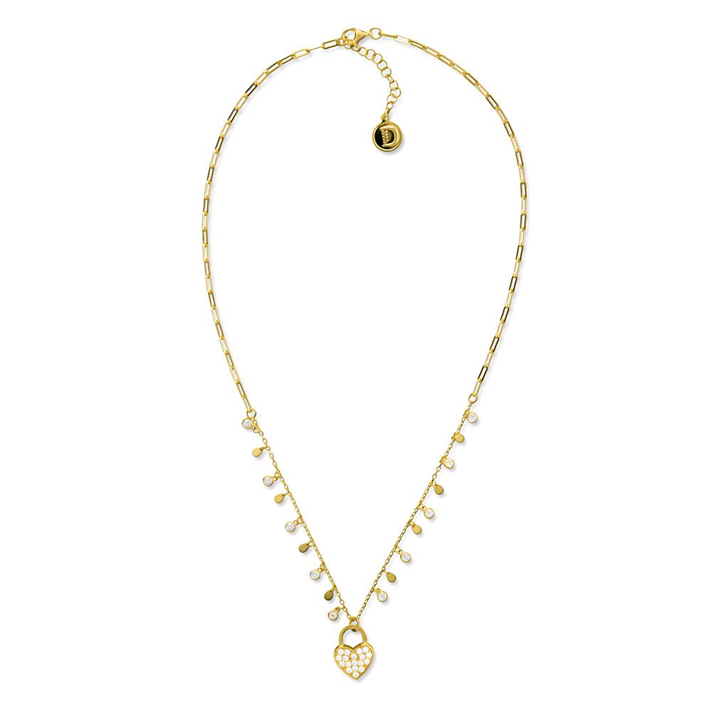 Collana promessa cuore dorato e zirconi realizzato in argento  925 dorato giallo dal brand dueaerre 1938
