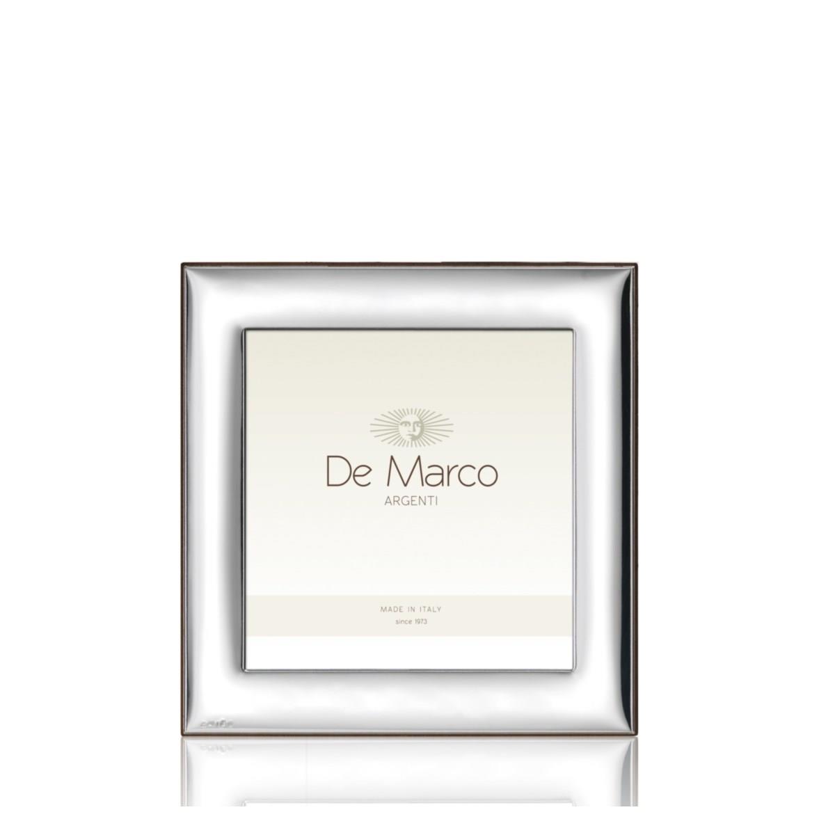 Cornice mignon quadrata 6x6 in argento laminato a finitura liscia e lucida con retro in legno color mogano