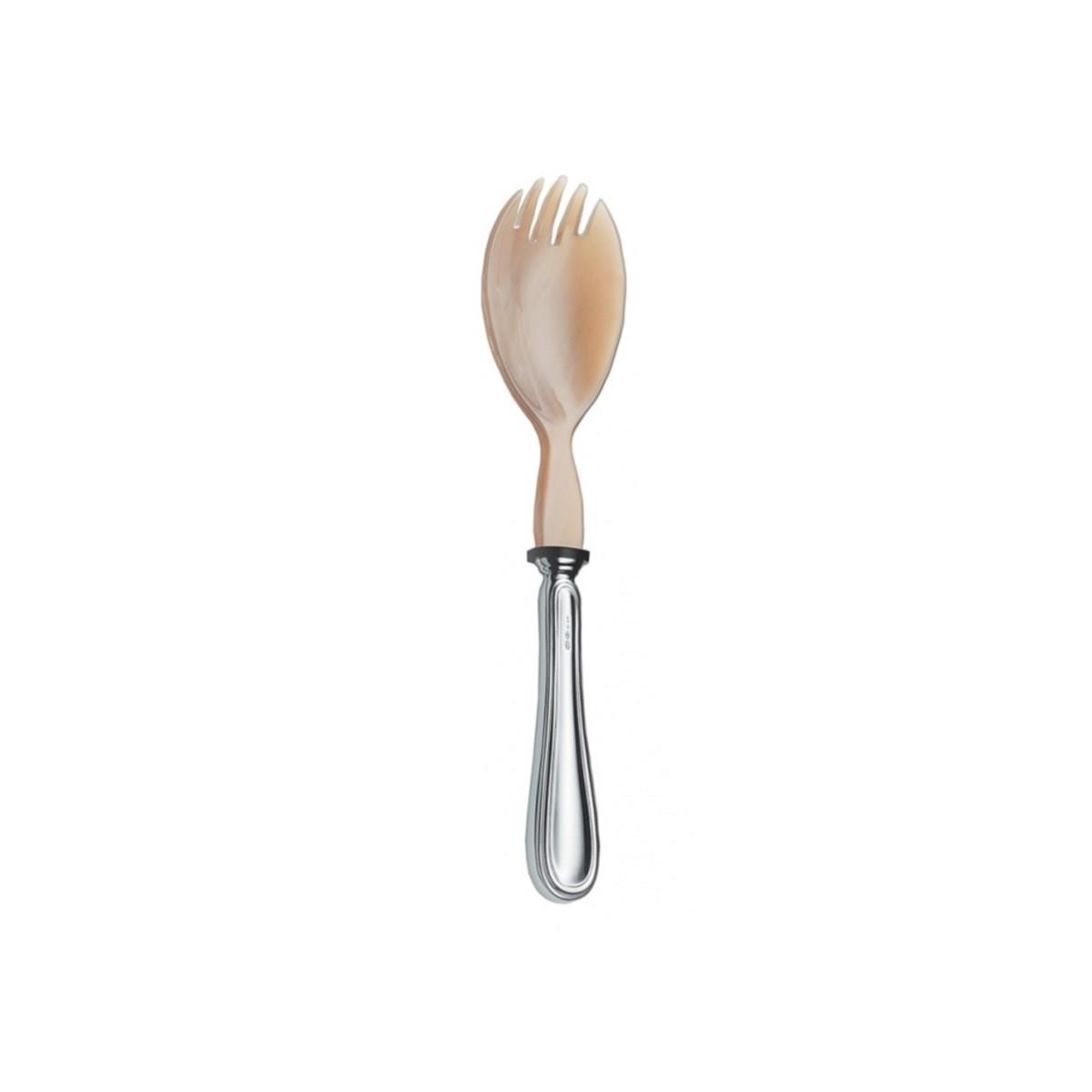 Forchetta per insalata in corno con impugnatura in argento tit. 800 in stile inglese