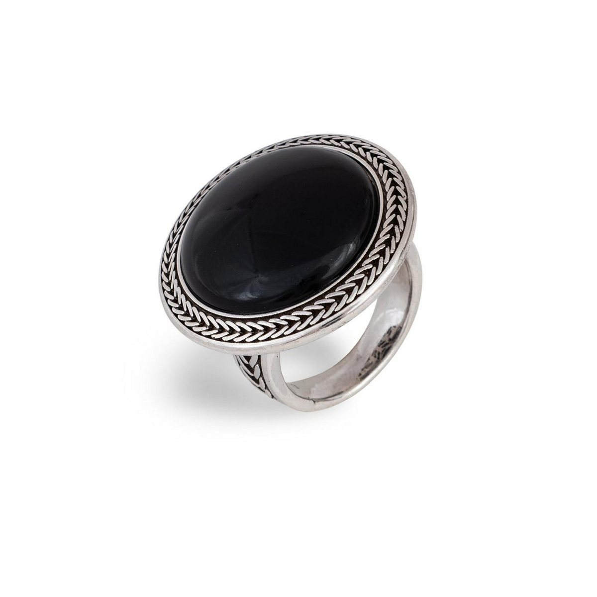 Anello bellezza onice realizzato in argento 925 brunito dal brand dueaerre 1938