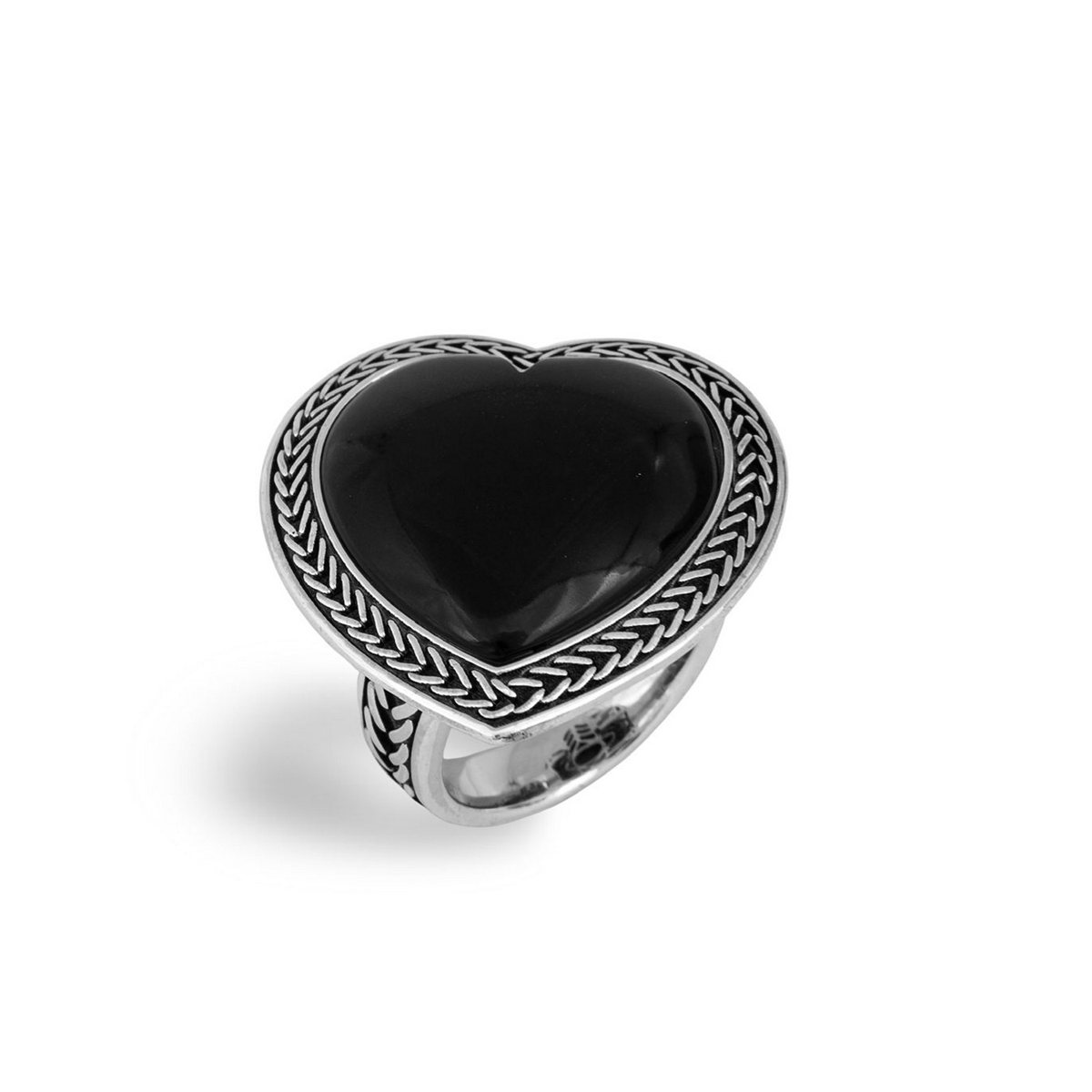 Anello cuore onice realizzato in argento 925 brunito dal brand dueaerre 1938